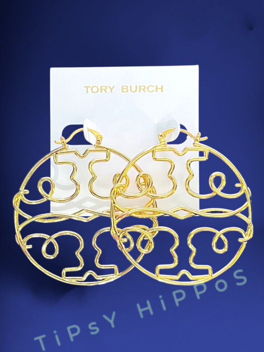 Auth Tory Burch Gold Cut Out Logo Earrings - 2968-E